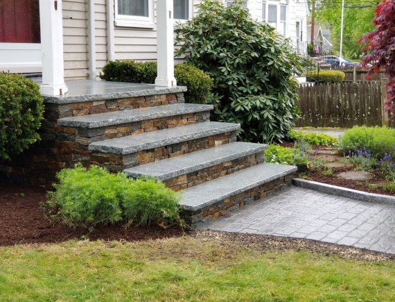 new stone front stairs and walk way